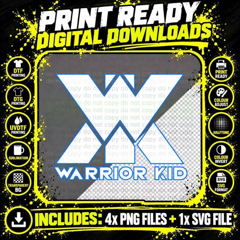 Kids and Adult Official Warrior Kid White and Blue Logo Png SVG Digital Bundle