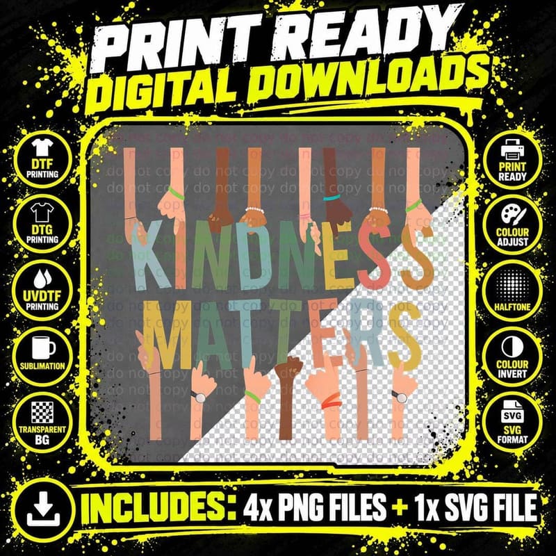 Kindness Matters Anti-Bullying Diversity Inclusion Png SVG Digital Bundle