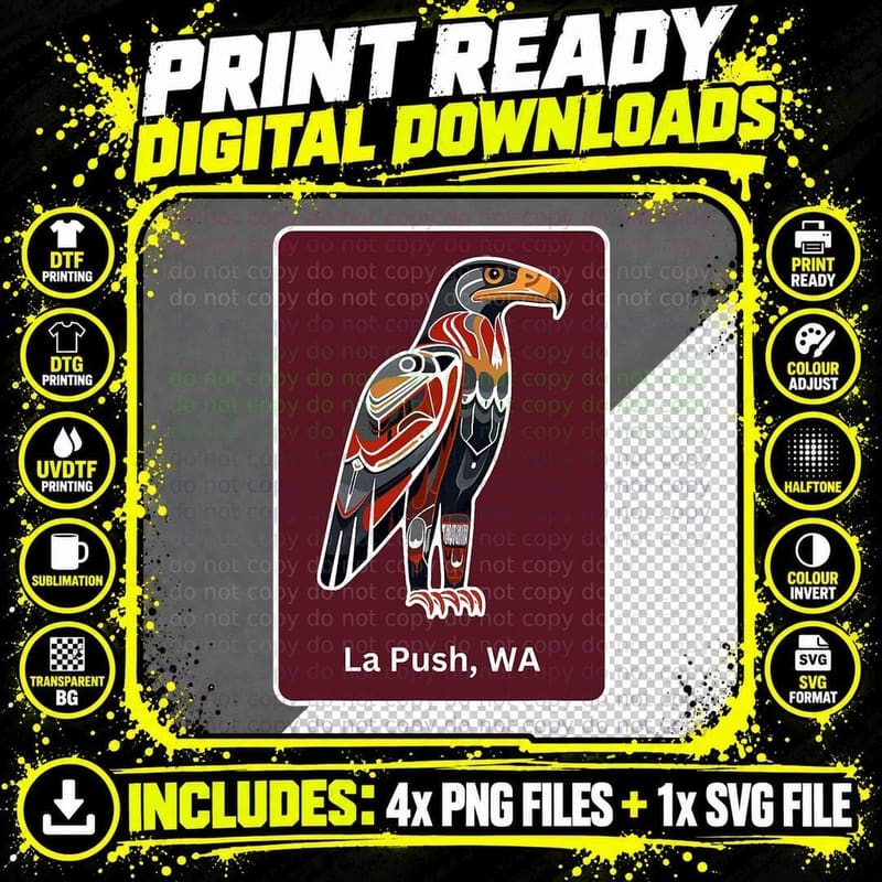 La Push CA Native American Haida Style Hawk Art T-Shirt Png SVG Digital Bundle