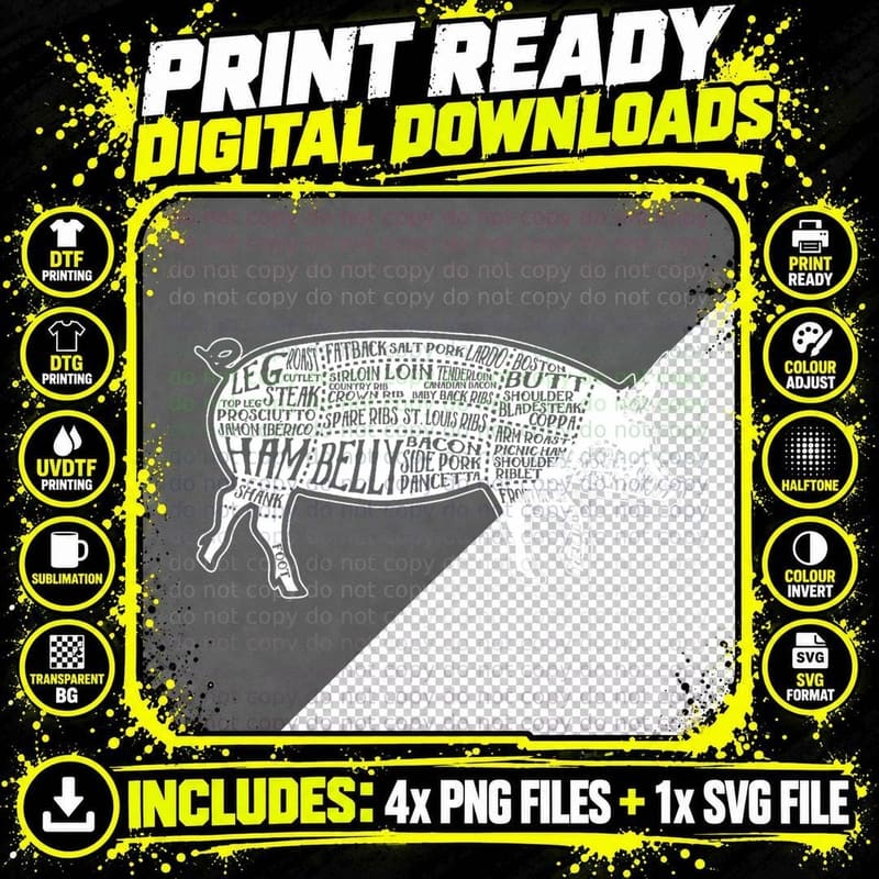 Lard Cuts Image Pig Parts Diagram Illustration Butcher Png SVG Digital Bundle