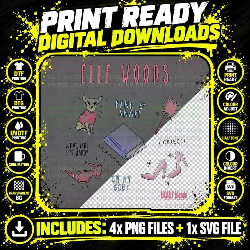 Legally Blonde Elle Woods Sketches T-Shirt Png SVG Digital Bundle
