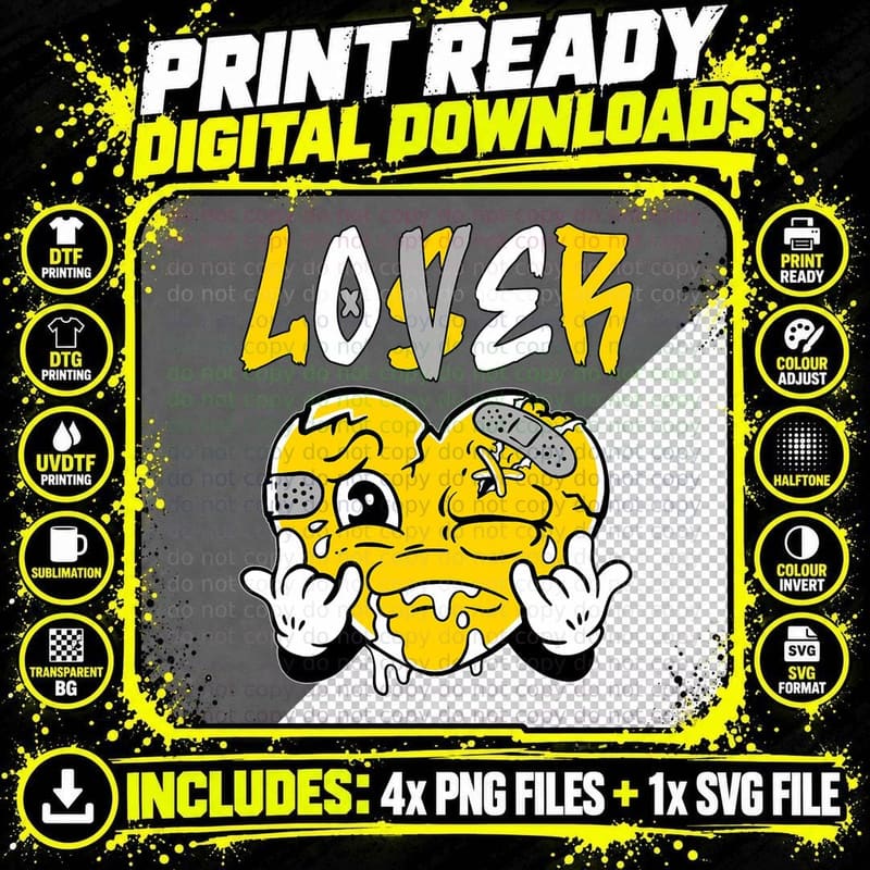 Loser Lover Yellow Drip Heart Matching Outfit Men Women Png SVG Digital Bundle