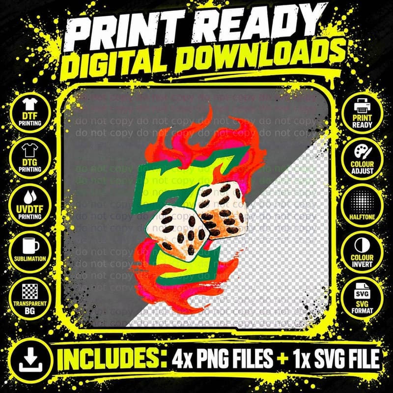 Lucky Dice Gambling Seven T-Shirt, Great Tee Png SVG Digital Bundle