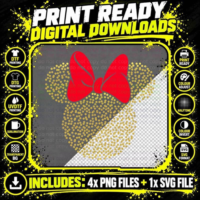 Minnie Mouse Dotted Gold Icon T-Shirt Png SVG Digital Bundle