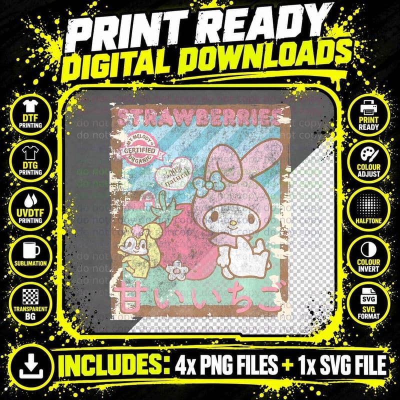 My Melody Strawberry Picking T-Shirt, Great Tee Png SVG Digital Bundle