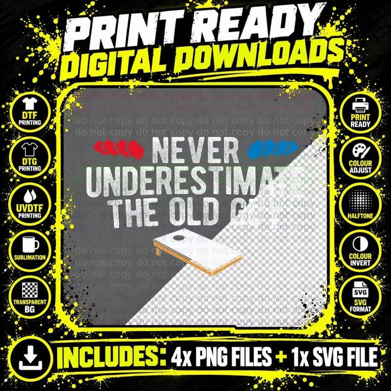Never Underestimate the Old Guy Cornhole T-Shirt Png SVG Digital Bundle