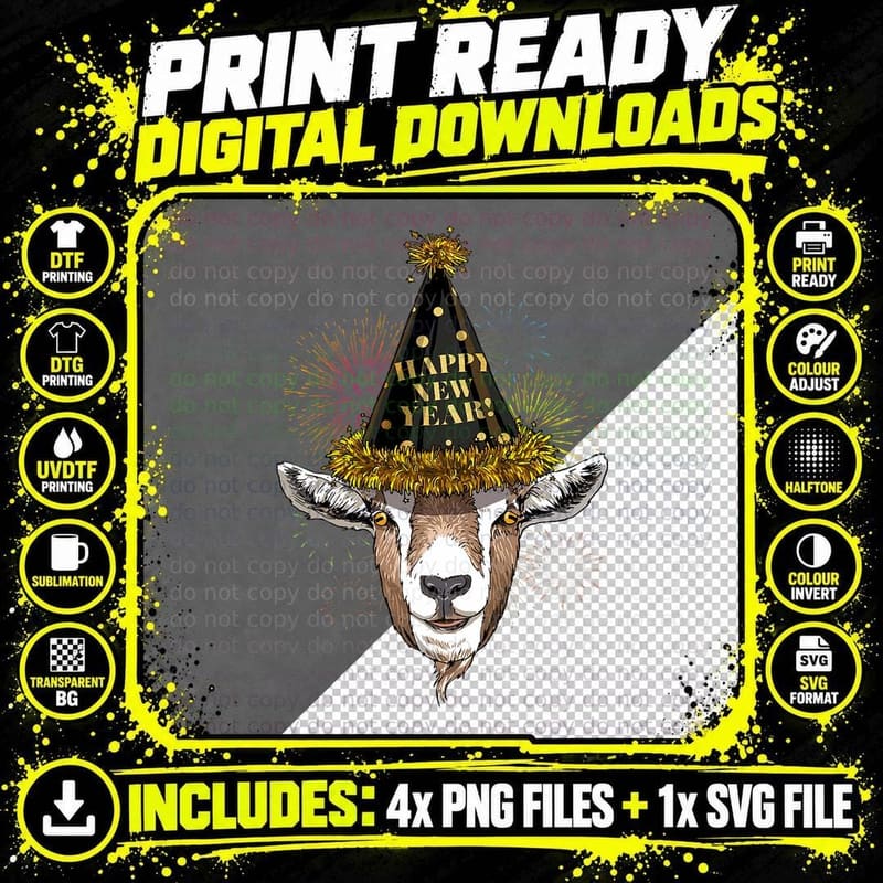 New Year Goat New Year's Eve Party Countdown Farm Goat Png SVG Digital Bundle