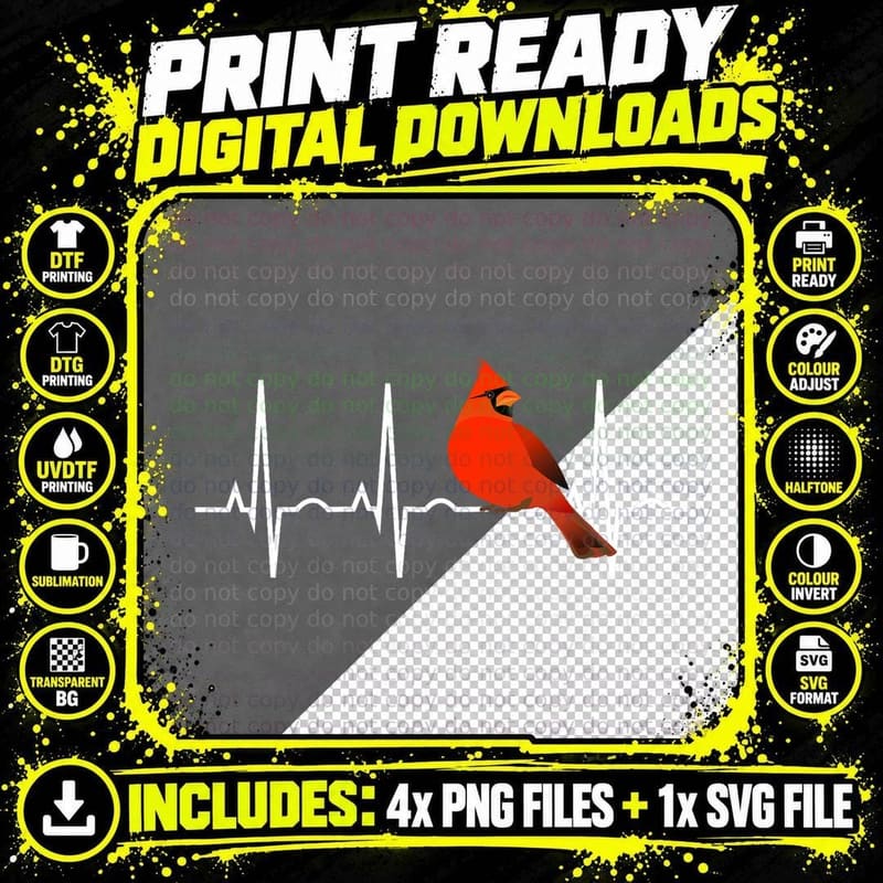 Northern Cardinal Shirt - Cardinal Heartbeat Birder Png SVG Digital Bundle