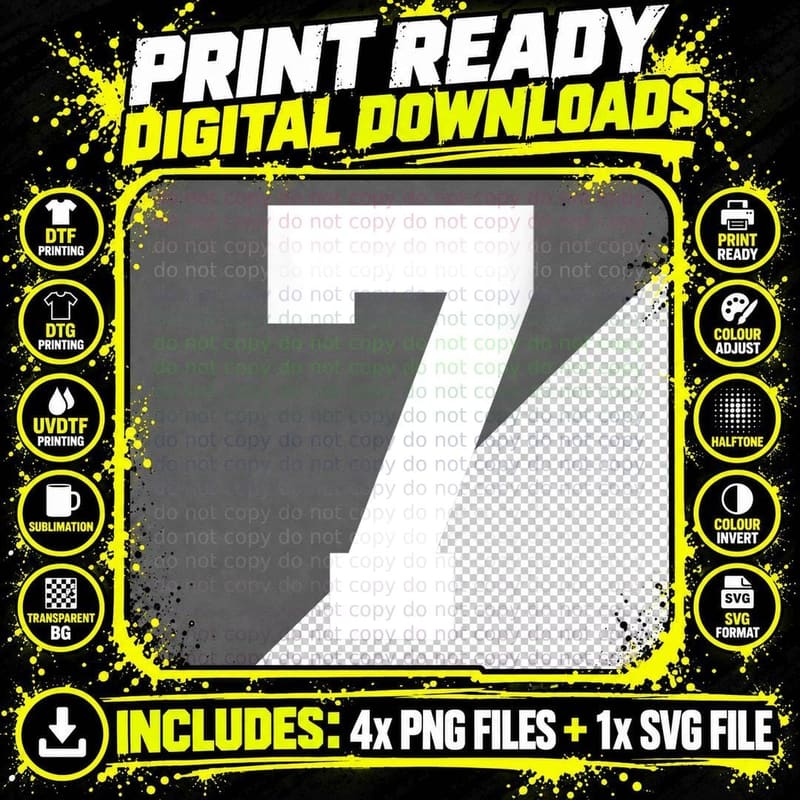 Number 7 Print on Back Only Cotton Team Jersey T-Shirt Png SVG Digital Bundle