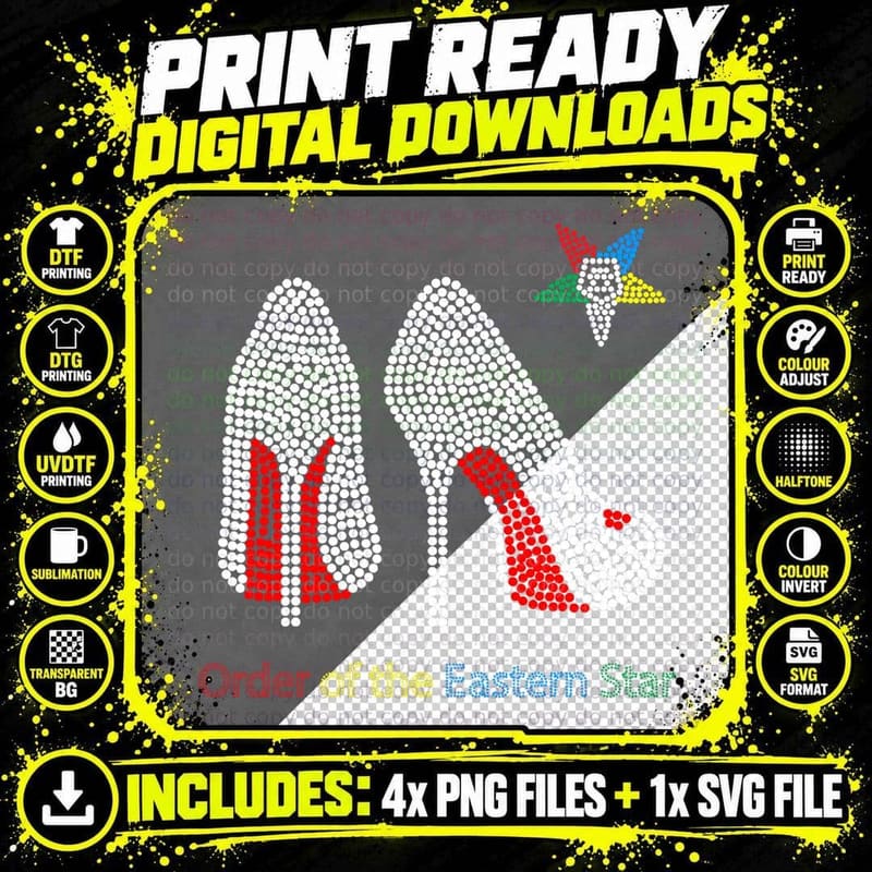 OES Platforms Pumps Eastern Star Dot Print Parents' Day Png SVG Digital Bundle