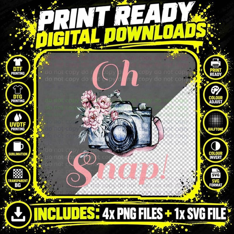 Oh Snap Camera Photography Lover Photographer Gift Png SVG Digital Bundle