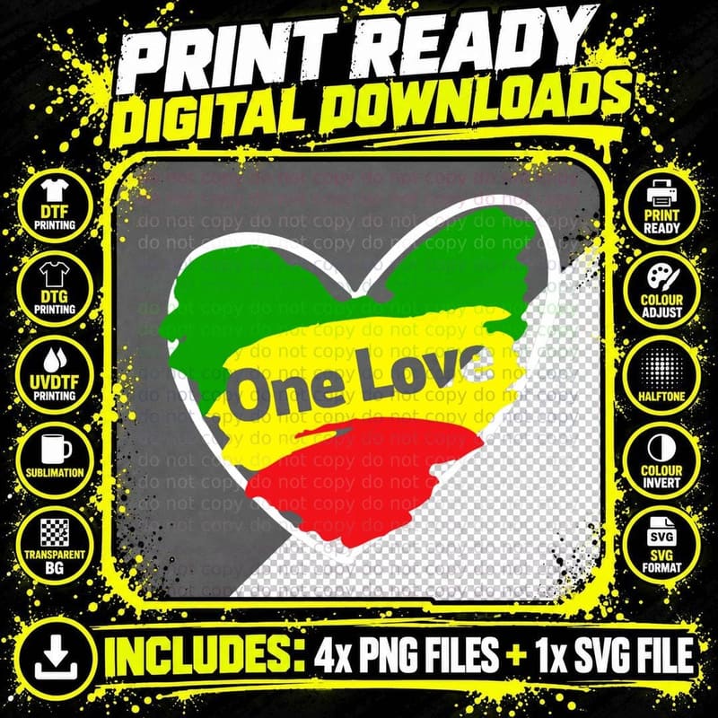 One Love Heart Jamaican Flag T-Shirt Png SVG Digital Bundle
