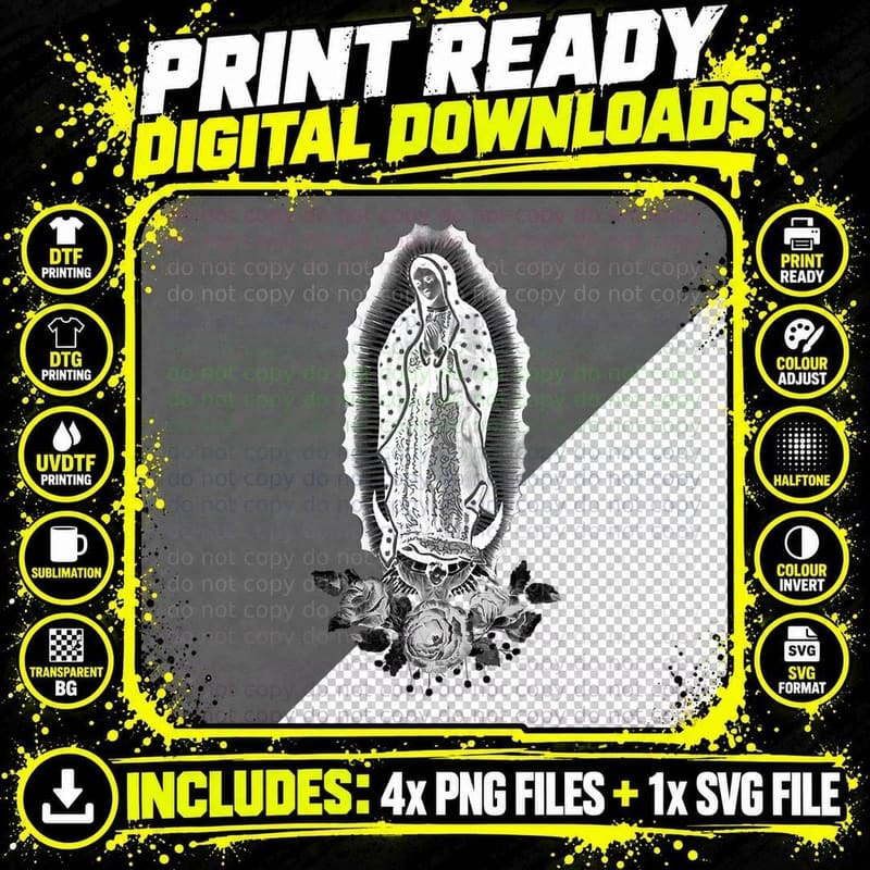 Our Lady Virgen De Guadalupe Virgin Mary T-Shirt Png SVG Digital Bundle