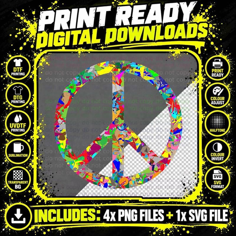 Peace Sign T-Shirt, Retro Hippie Symbol Png SVG Digital Bundle