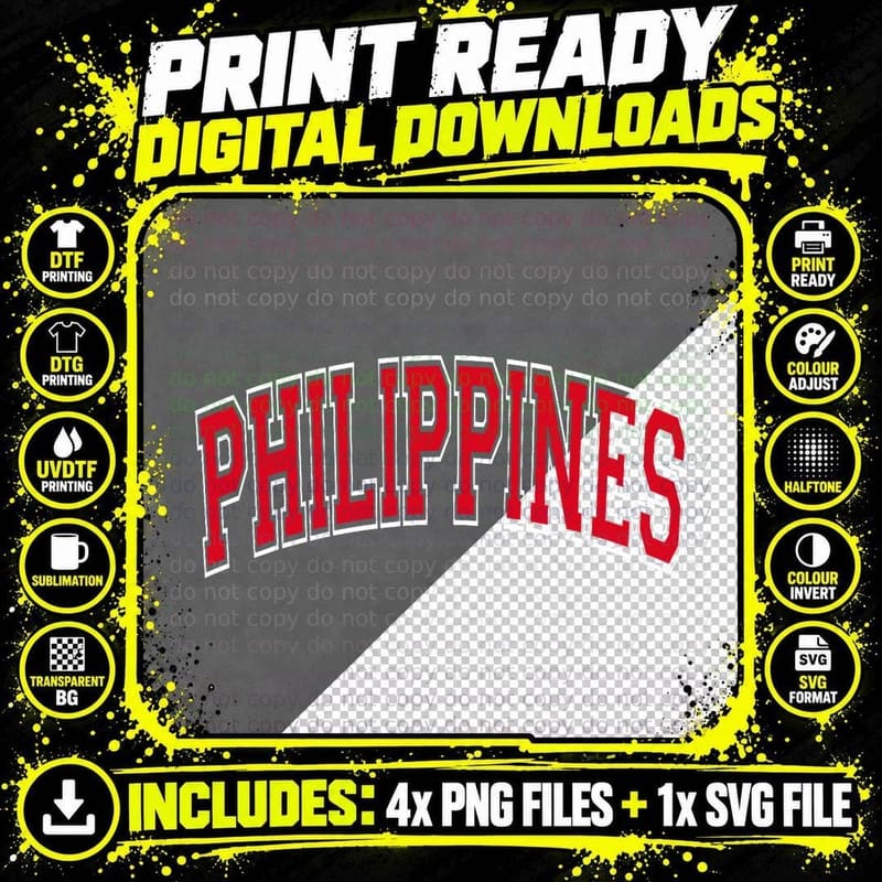 Philippines Varsity Style Red Text T-Shirt Png SVG Digital Bundle