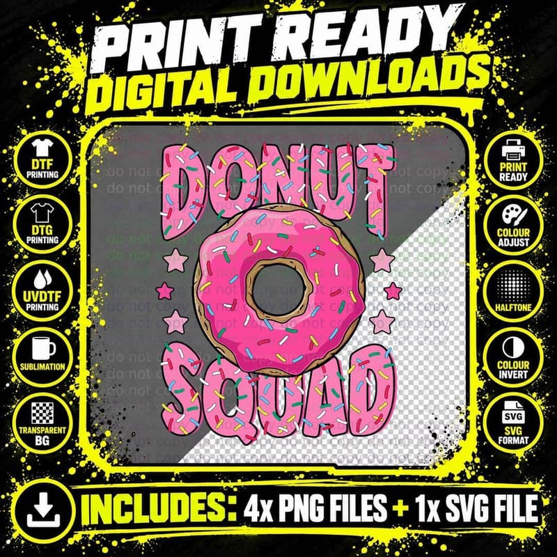 Pink Donut Squad Sprinkles Donut Lover Matching Donut Png SVG Digital Bundle