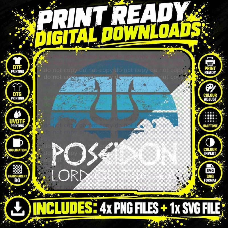 Poseidon Trident T Shirt Greek Gods Lord of the Sea Png SVG Digital Bundle
