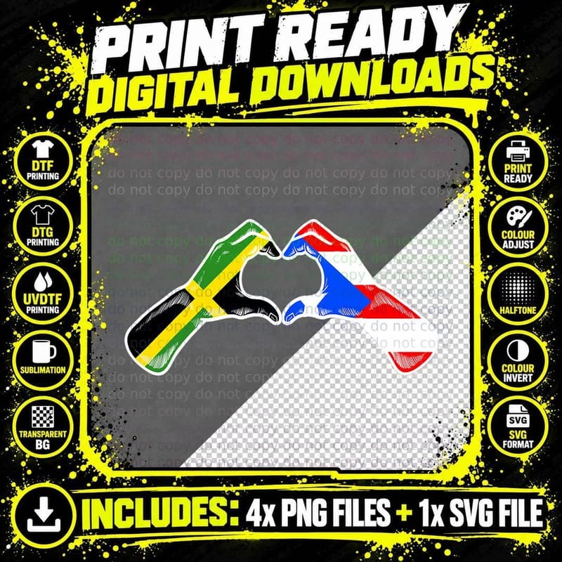 Puerto Rico Jamaica Flag Puerto Rican Jamaican Heart Png SVG Digital Bundle