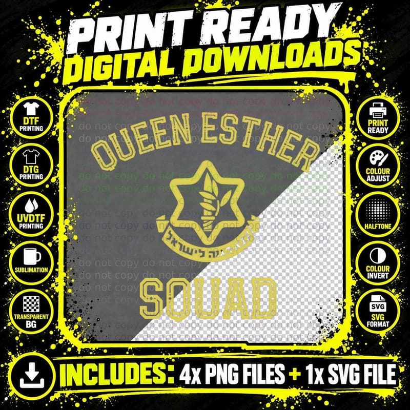 Queen Esther Squad Purim Party Costume Jewish Idf Tzahal Png SVG Digital Bundle