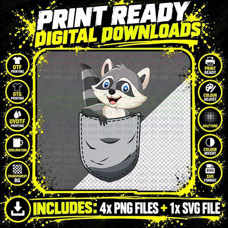 Racoon Lover Shirt Cute Racoon Pocket Shirt for Kids Png SVG Digital Bundle