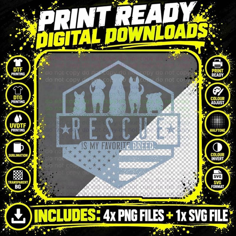 Rescue Is My Favorite Breed T-Shirt Png SVG Digital Bundle