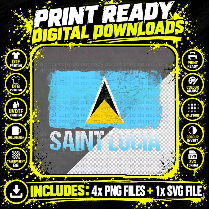 Saint Lucia Flag T-Shirt-Saint Lucian Flag Tee Shirt Png SVG Digital Bundle