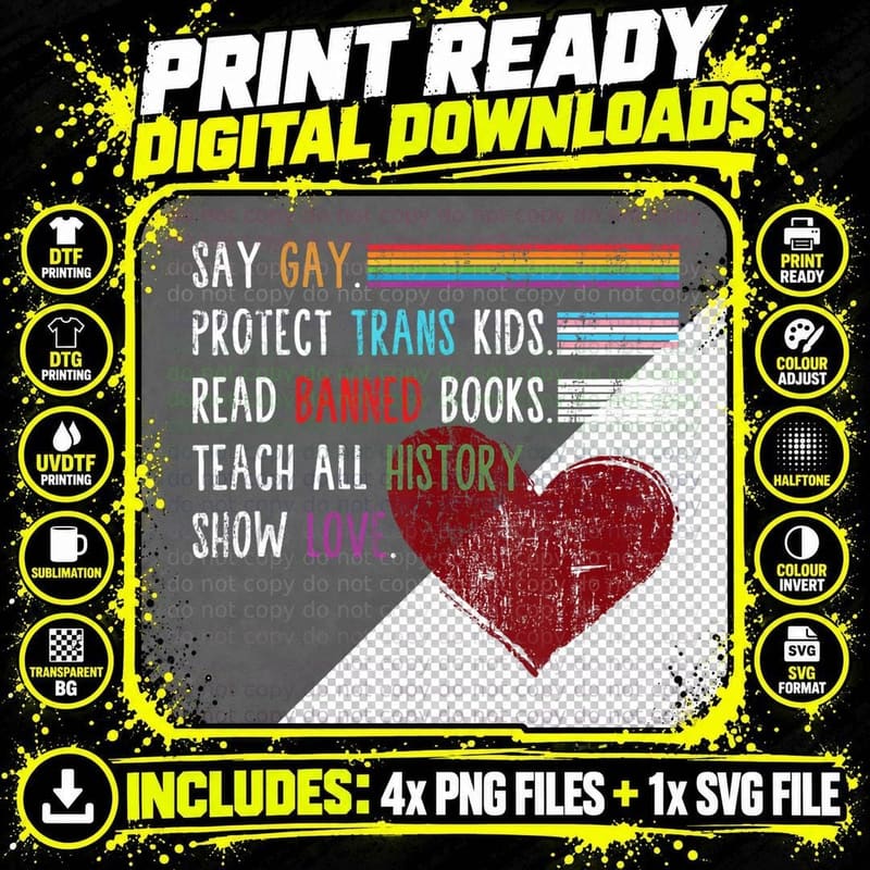 Say Gay Protect Trans T-Shirt, Reader Lover Great Tee Png SVG Digital Bundle