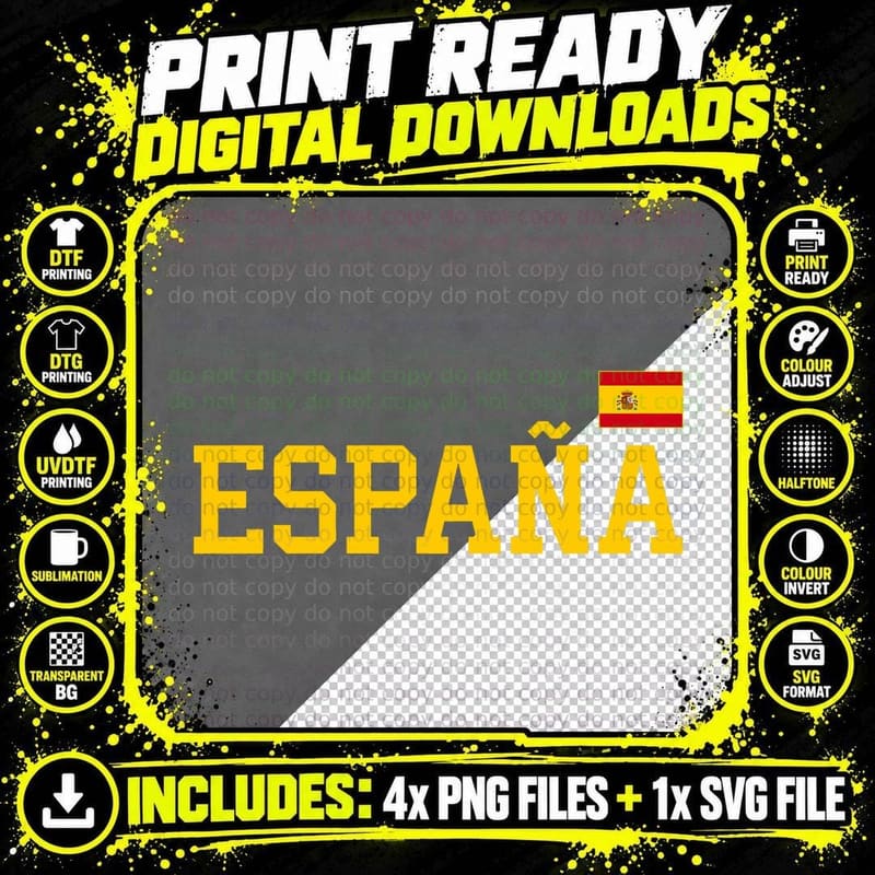 Spain T Shirt Women Men Kids Spanish Flag Red España Png SVG Digital Bundle