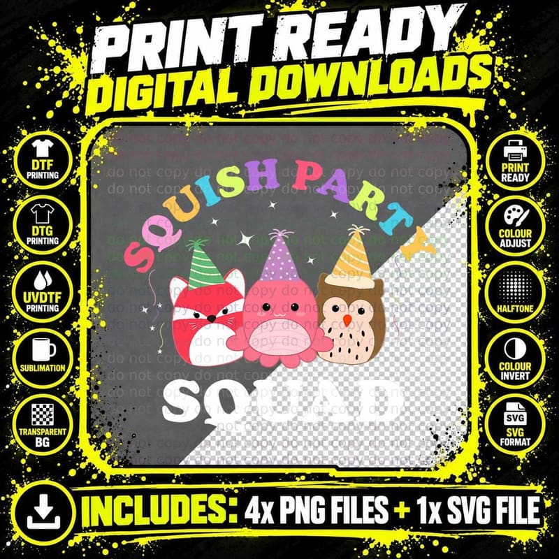 Squish Party Squad Mallow Soft Toy Gifts Kids Boy Girls Png SVG Digital Bundle