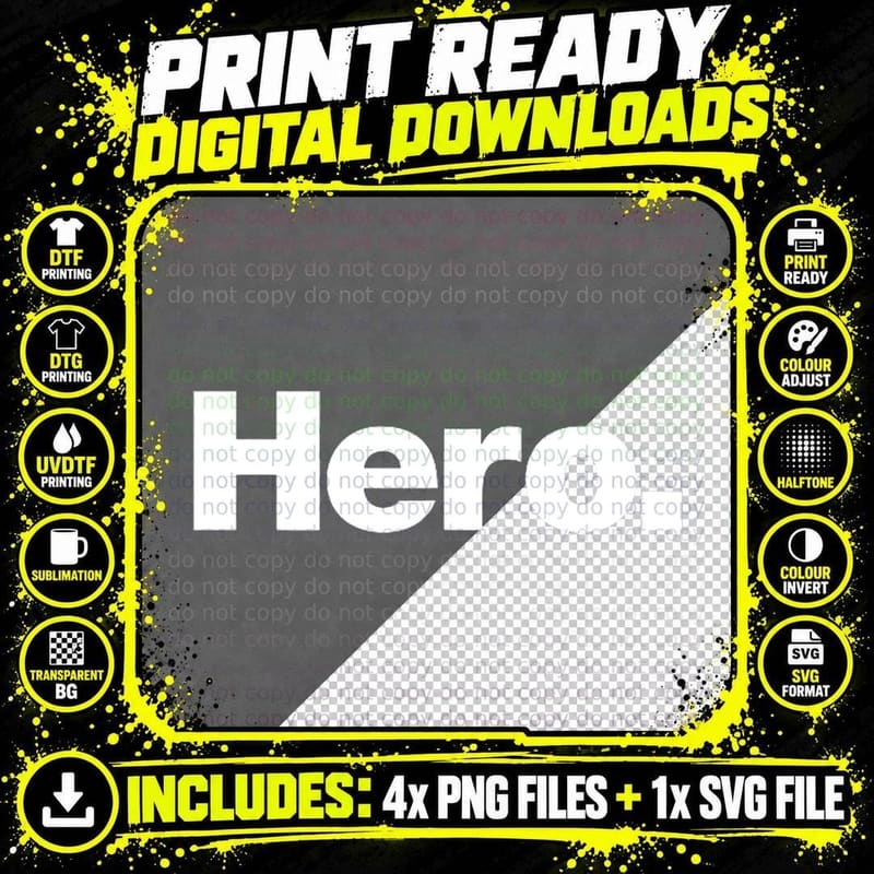 The Word Hero on a T-Shirt a Shirt That Says Hero Png SVG Digital Bundle