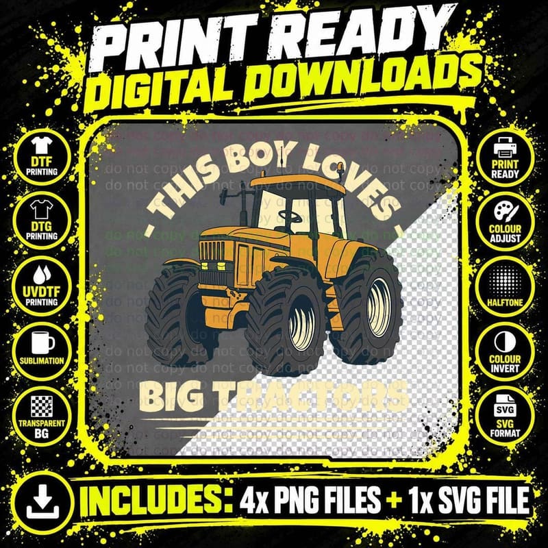 This Boy Loves Big Tractors Farm Kids T-Shirt Png SVG Digital Bundle