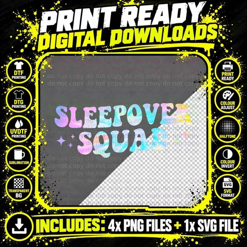 Tie Dye Sleepover Squad Pajama Party Slumber Party Png SVG Digital Bundle