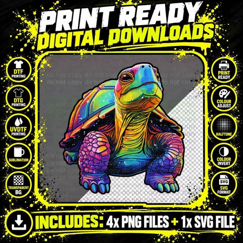 Tortoise Design - Rainbow Tortoise T-Shirt Png SVG Digital Bundle