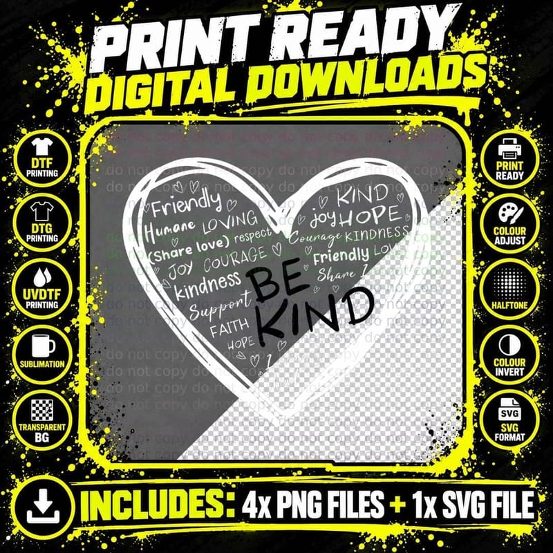 Unity Day Orange Heart Be Kind Anti Bullying Kindness Png SVG Digital Bundle
