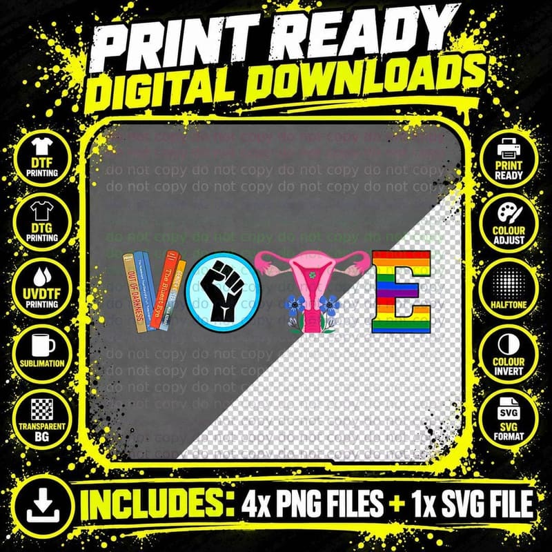 Vote - Books, Fist, Ovaries, LGTBQ T-Shirt Png SVG Digital Bundle