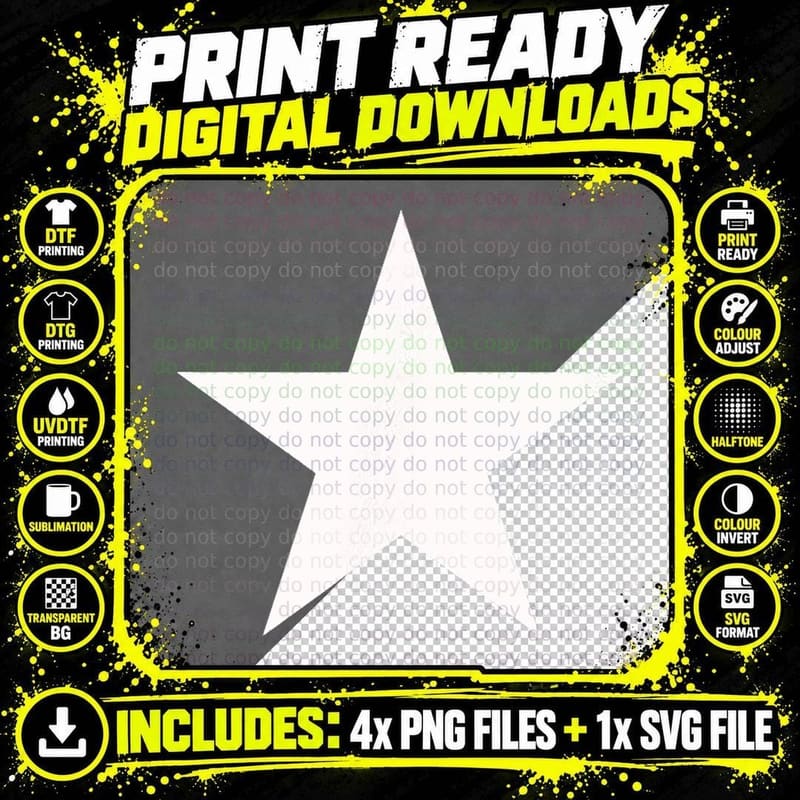 White Snow Star on Multiple Colors T-Shirt Png SVG Digital Bundle