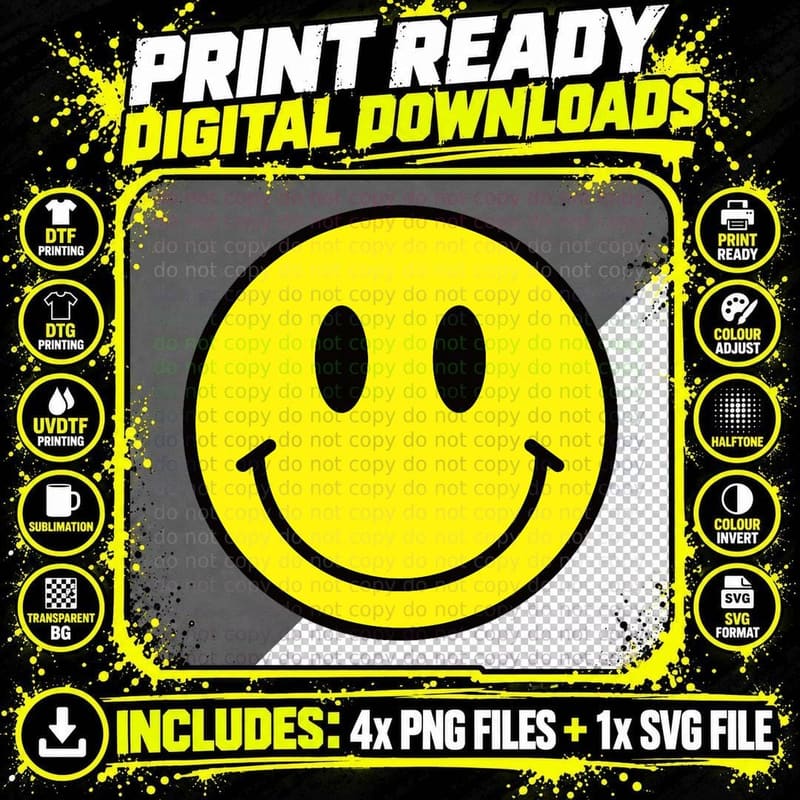 Yellow Smile Face Shirt Cute Happy Peace Smiling Face Png SVG Digital Bundle