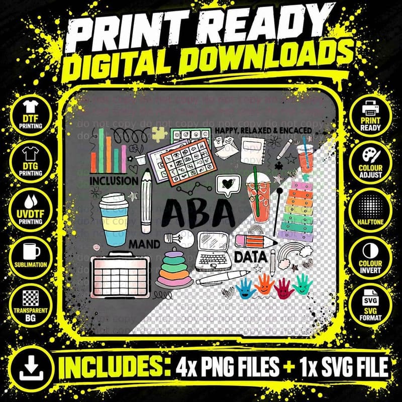 ABA Inclusion Neurodiversity Special Education SPED Png SVG Digital Bundle