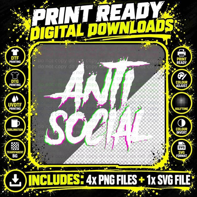 Antisocial, Introvert, I Hate People, Antisocial Club Png SVG Digital Bundle