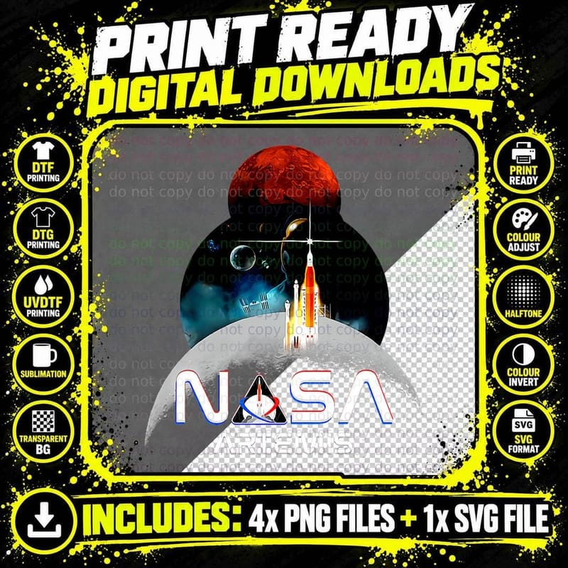 Artemis 1 Moon & Space Exploration Moon Base to Mars Png SVG Digital Bundle