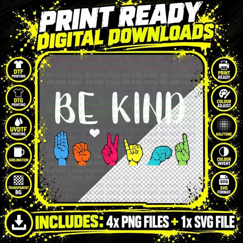Be Kind ASL American Sign Language Cute Kindness T-Shirt Png SVG Digital Bundle