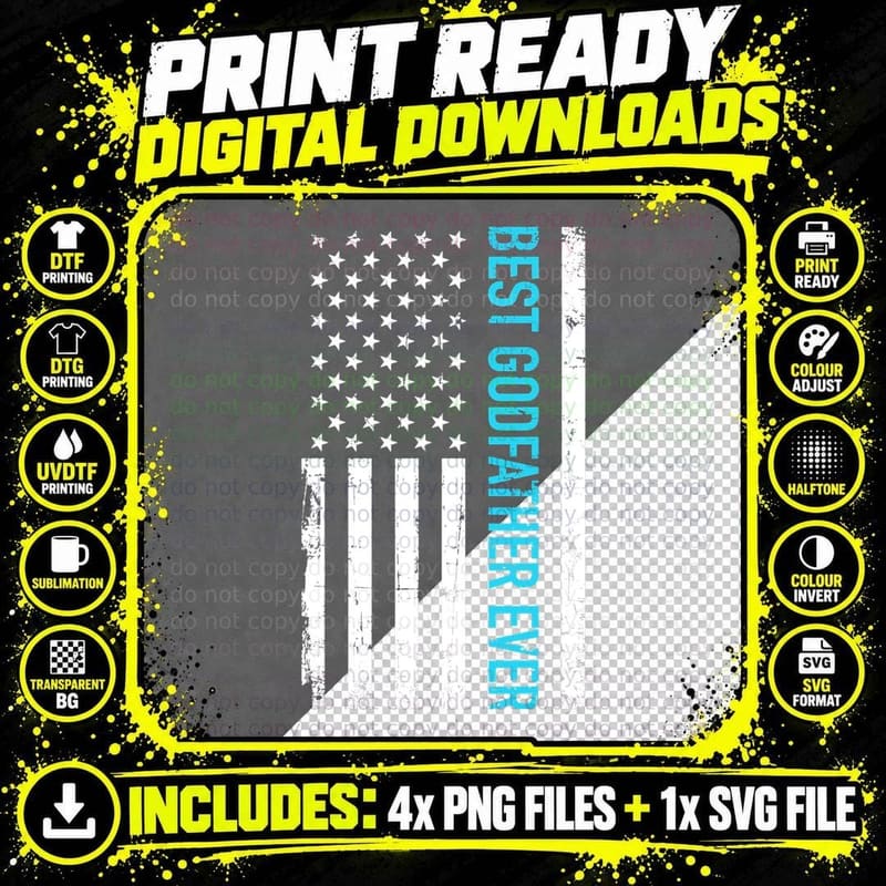 Best Godfather Ever US Flag T-Shirt Png SVG Digital Bundle