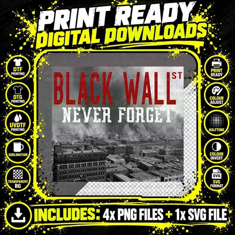 Black Wall Street Never Forget Our History Black Wall Png SVG Digital Bundle
