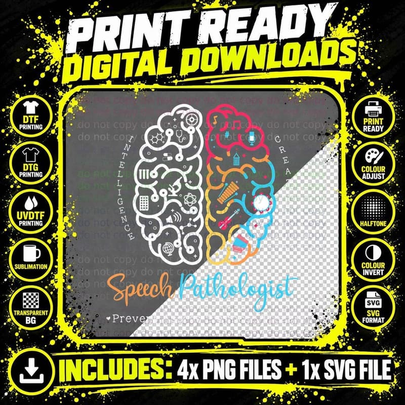 Brain of a Speech Pathologist Speech Language Therapy Png SVG Digital Bundle