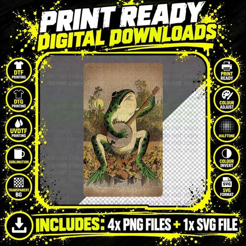 Cottagecore Inspired Goblincore Related Frog Playing Png SVG Digital Bundle