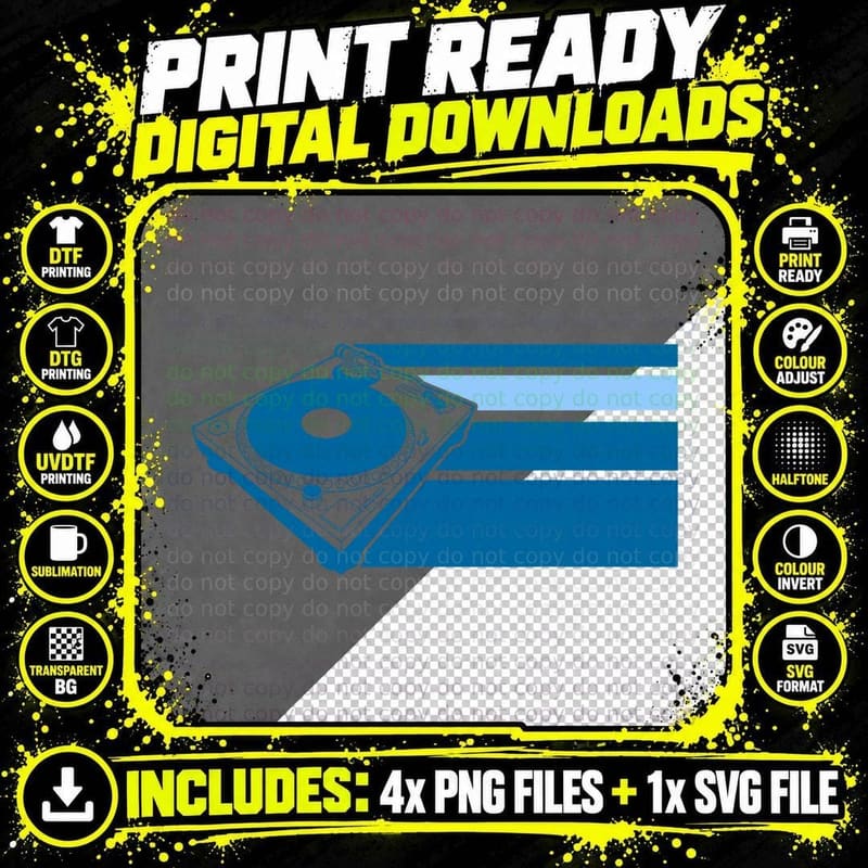 DJ Turntable T-Shirt Blue Png SVG Digital Bundle