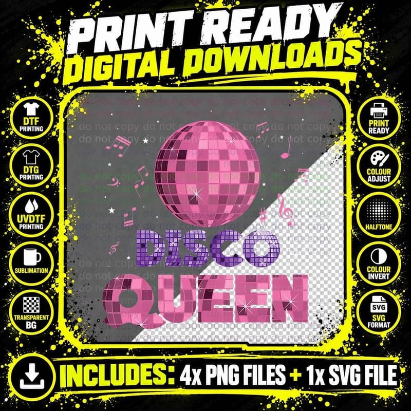 Disco Queen Gift 70's Disco Themed Disco Ball Seventies Png SVG Digital Bundle