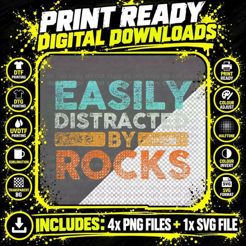 Easily Distracted by Rocks Geology T-Shirt Png SVG Digital Bundle