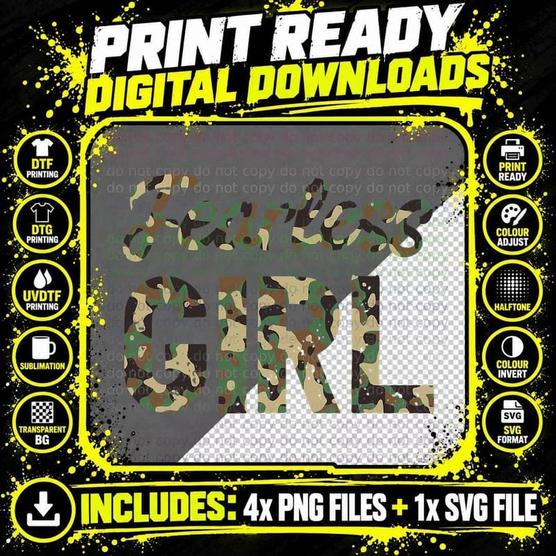 Fearless Girl I Camo Cute Camouflage Lover T-Shirt Png SVG Digital Bundle