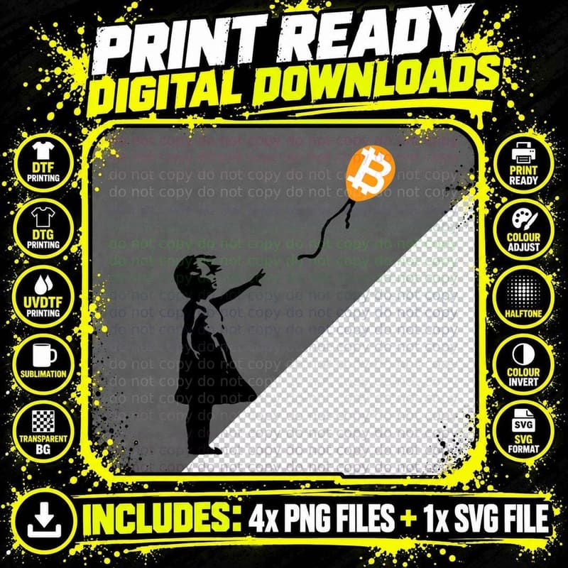 Girl with Btc Balloon Crypto Bitcoin for Cypherpunks Png SVG Digital Bundle